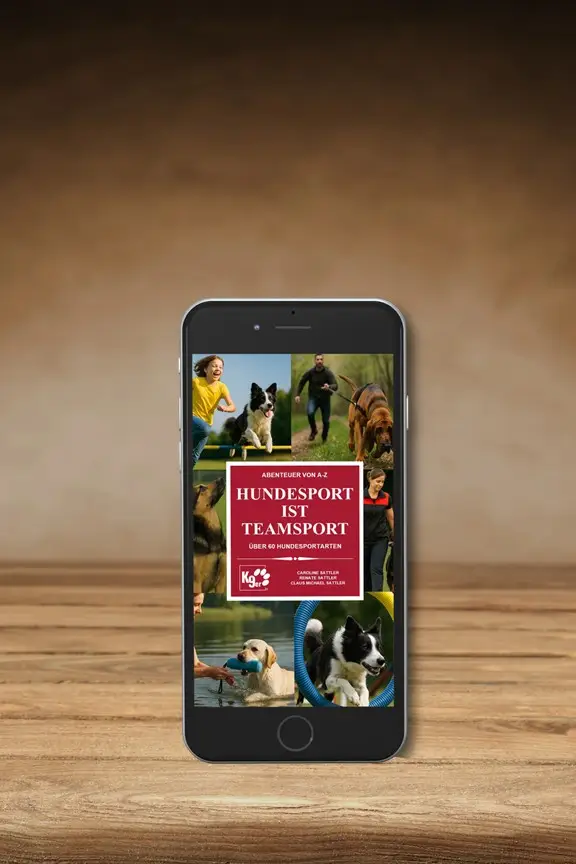 Buch "Hundesport ist Teamsport" - eBook Smartphone auf Bücherregal