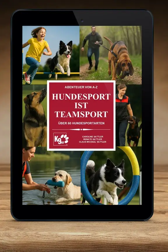 Buch "Hundesport ist Teamsport" - eBook Tablet-PC auf Bücherregal