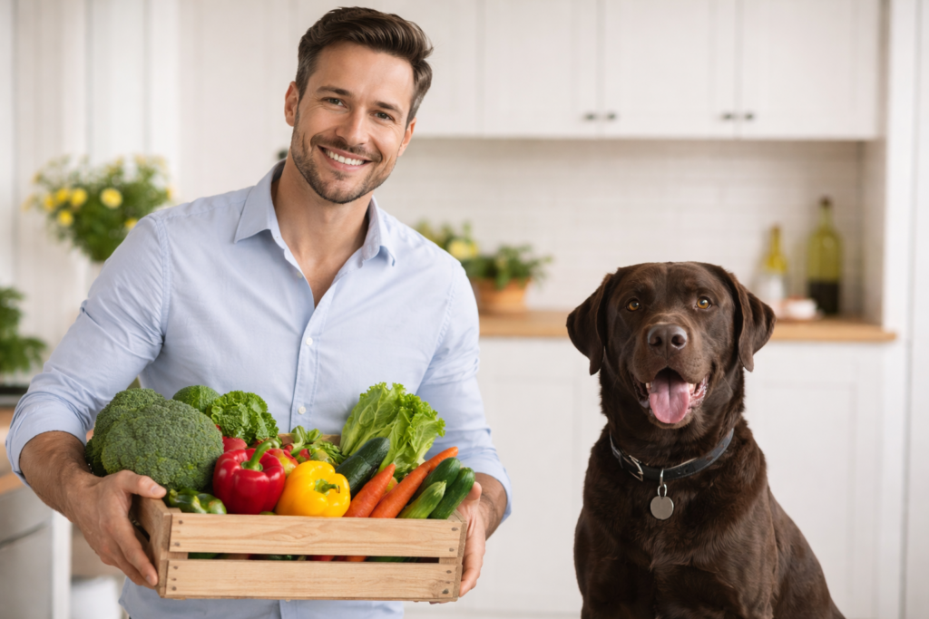 www.K9er.eu - Mann mit Gemüse und Labrador